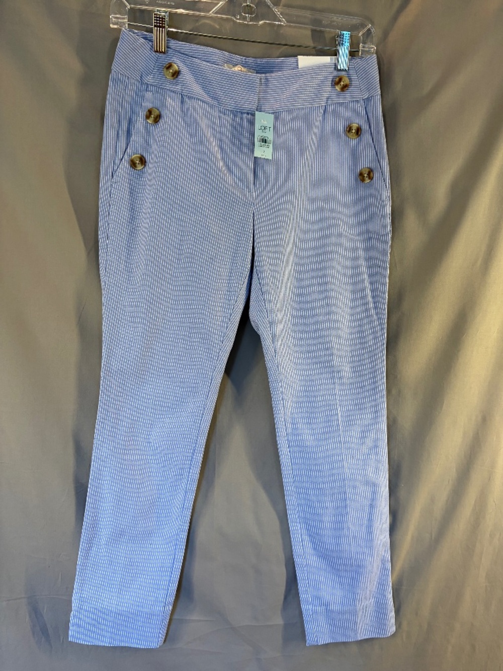 LOFT Petite Skinny Ankle Pants with buttons, Blue & White color Size 2P (NWT)